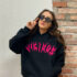 BOXY HOODIE WITH PINK RAGGED EMBROIDERY