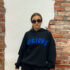 BOXY HOODIE WITH BLUE RAGGED EMBROIDERY