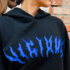 BOXY HOODIE WITH BLUE RAGGED EMBROIDERY