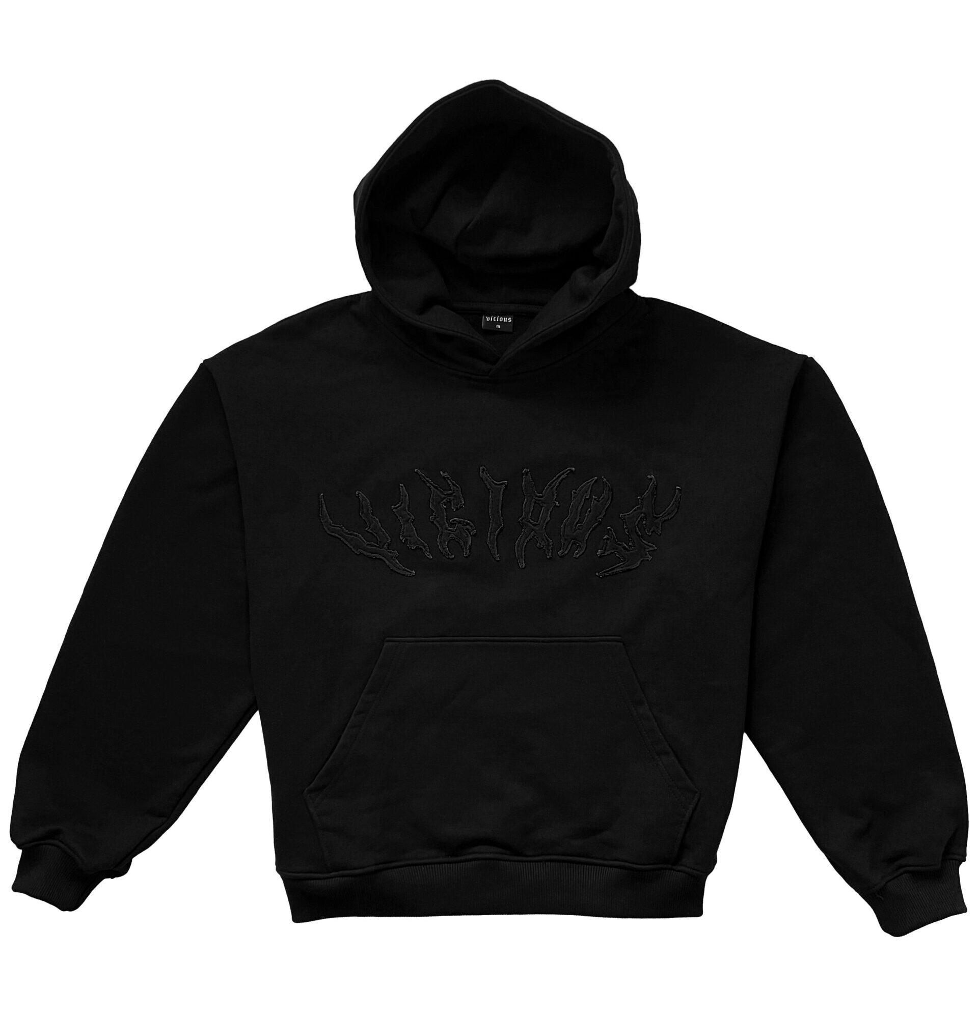 BOXY HOODIE WITH BLACK RAGGED EMBROIDERY