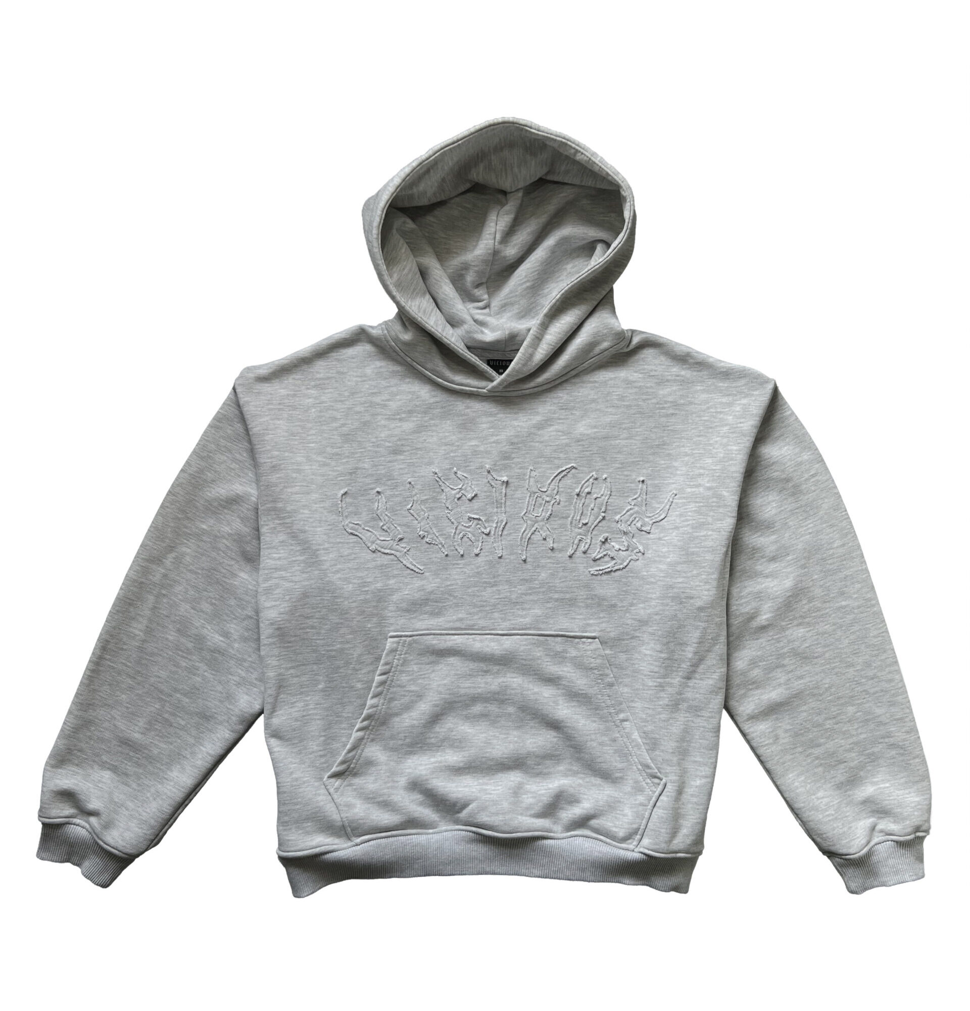 BOXY HOODIE WITH LIGHT GRAY RAGGED EMBROIDERY
