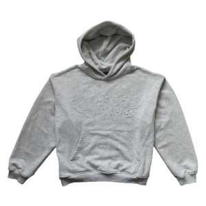 BOXY HOODIE WITH LIGHT GRAY RAGGED EMBROIDERY