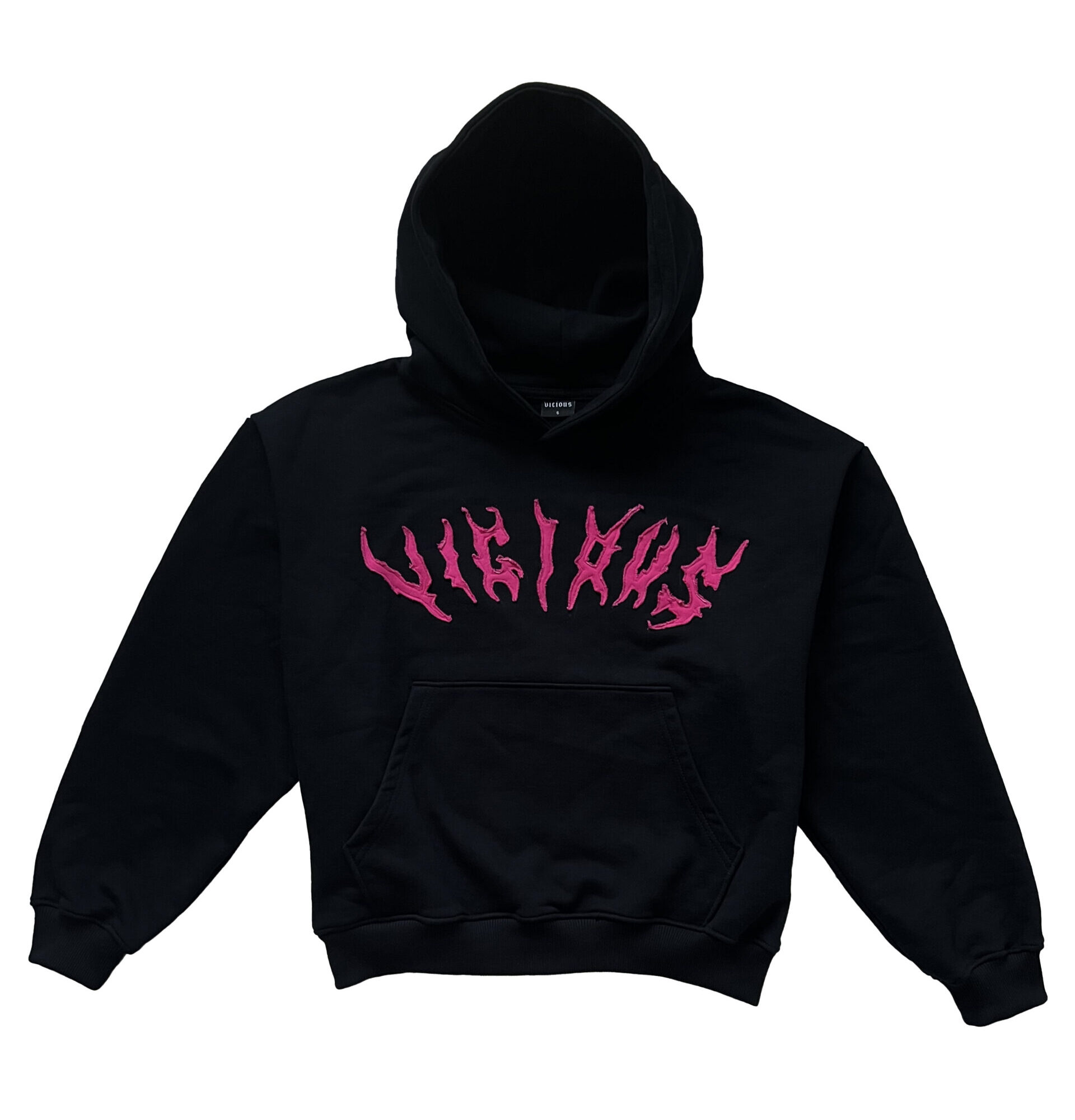 BOXY HOODIE WITH PINK RAGGED EMBROIDERY